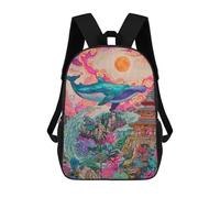 sinyumoney Sac À Dos Enfant Dessin Animé Whale in Fantasy Landscape 17 Pouces, Sac À Dos De Voyage Décontracté Imprimé En 3D, Grand Sac À Dos Pour Garçons Et Filles