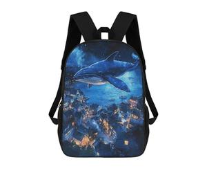 sinyumoney Sac À Dos Enfant Dessin Animé Whale Over Coastal Town 17 Pouces, Sac À Dos De Voyage Décontracté Imprimé En 3D, Grand Sac À Dos Pour Garçons Et Filles