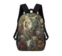 sinyumoney Sac À Dos Enfant Dessin Animé White Tiger Family in Flowers-1 17 Pouces, Sac À Dos De Voyage Décontracté Imprimé En 3D, Grand Sac À Dos Pour Garçons Et Filles