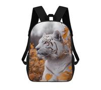 sinyumoney Sac À Dos Enfant Dessin Animé White Tiger Portrait in Autumn Leaves 17 Pouces, Sac À Dos De Voyage Décontracté Imprimé En 3D, Grand Sac À Dos Pour Garçons Et Filles