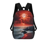 sinyumoney Sac À Dos Enfant Full Moon Over The Ocean Sac À Dos Scolaire 3D Sac À Dos Scolaire Pour Enfants Sacs D'école Sac À Dos Tendance Avec Poche Sacs À Livres 17inch