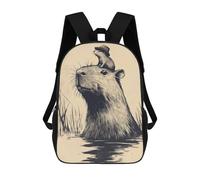 sinyumoney Sac À Dos Enfant Imprimé Capybara with Hat And Friend Sac À Dos De Voyage Pour Garçon Et Fille 17inch