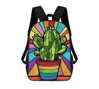 sinyumoney Sac À Dos Enfant Imprimé Colorful Cactus Stained Glass Art Sac À Dos De Voyage Pour Garçon Et Fille 17inch