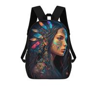 sinyumoney Sac À Dos Enfant Imprimé Colorful Feathered Headdress Portrait Sac À Dos De Voyage Pour Garçon Et Fille 17inch