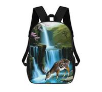 sinyumoney Sac À Dos Enfant Imprimé En 3D Deer Drinking Water near Waterfall Sac D'école, Sac À Dos Étudiant, Sac À Dos Tendance Et Léger Pour L'école, Le Collège Et Les Voyages 17inch