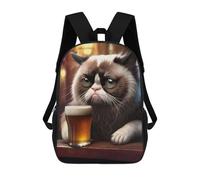 sinyumoney Sac À Dos Enfant Imprimé En 3D Grumpy Cat with Beer Sac D'école, Sac À Dos Étudiant, Sac À Dos Tendance Et Léger Pour L'école, Le Collège Et Les Voyages 17inch