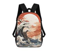 sinyumoney Sac À Dos Enfant Imprimé En 3D Japanese Wave Art with Mountain Backdrop Sac D'école, Sac À Dos Étudiant, Sac À Dos Tendance Et Léger Pour L'école, Le Collège Et Les Voyages 17inch
