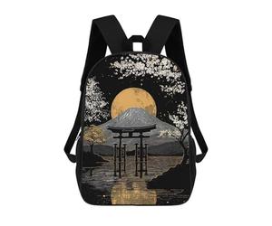 sinyumoney Sac À Dos Enfant Imprimé En 3D Mount Fuji with Torii Gate And Moon Sac D'école, Sac À Dos Étudiant, Sac À Dos Tendance Et Léger Pour L'école, Le Collège Et Les Voyages 17inch