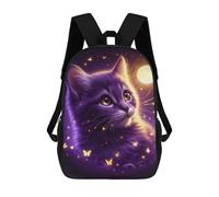 sinyumoney Sac À Dos Enfant Imprimé En 3D Purple Cat with Butterflies Sac D'école, Sac À Dos Étudiant, Sac À Dos Tendance Et Léger Pour L'école, Le Collège Et Les Voyages 17inch
