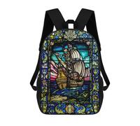 sinyumoney Sac À Dos Enfant Imprimé En 3D Sailing Ship Stain Glass Sac D'école, Sac À Dos Étudiant, Sac À Dos Tendance Et Léger Pour L'école, Le Collège Et Les Voyages 17inch