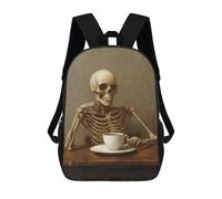 sinyumoney Sac À Dos Enfant Imprimé En 3D Skeleton with Coffee Sac D'école, Sac À Dos Étudiant, Sac À Dos Tendance Et Léger Pour L'école, Le Collège Et Les Voyages 17inch