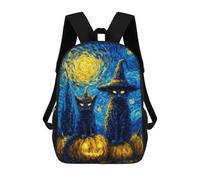 sinyumoney Sac À Dos Enfant Imprimé Halloween Cats with Pumpkins-4 Sac À Dos De Voyage Pour Garçon Et Fille 17inch