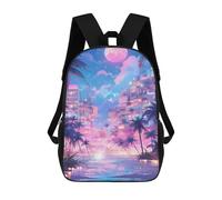 sinyumoney Sac À Dos Enfant Imprimé Neon Cityscape with Palm Trees Sac À Dos De Voyage Pour Garçon Et Fille 17inch