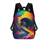 sinyumoney Sac À Dos Enfant Imprimé Rainbow Surfing in Space Sac À Dos De Voyage Pour Garçon Et Fille 17inch