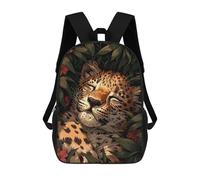 sinyumoney Sac À Dos Enfant Imprimé Sleeping Leopard in Flowers Sac À Dos De Voyage Pour Garçon Et Fille 17inch