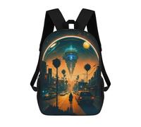sinyumoney Sac À Dos Enfant Imprimé UFO Over Neon Cityscape Sac À Dos De Voyage Pour Garçon Et Fille 17inch
