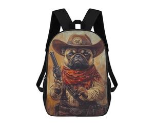 sinyumoney Sac À Dos Enfant Imprimé Western Pug Cowboy Art Print-1 Sac À Dos De Voyage Pour Garçon Et Fille 17inch