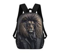 sinyumoney Sac À Dos Enfant Lion in Leather Jacket-1 Sac À Dos Scolaire 3D Sac À Dos Scolaire Pour Enfants Sacs D'école Sac À Dos Tendance Avec Poche Sacs À Livres 17inch