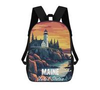 sinyumoney Sac À Dos Enfant Maine Lighthouse Sunset Sac À Dos Scolaire 3D Sac À Dos Scolaire Pour Enfants Sacs D'école Sac À Dos Tendance Avec Poche Sacs À Livres 17inch