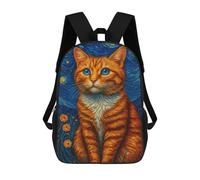 sinyumoney Sac À Dos Enfant Orange Cat in Starry Night Style Sac À Dos Scolaire 3D Sac À Dos Scolaire Pour Enfants Sacs D'école Sac À Dos Tendance Avec Poche Sacs À Livres 17inch