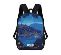 sinyumoney Sac À Dos Enfant Oslo, Norway Night Cityscape Illustration Sac À Dos Scolaire 3D Sac À Dos Scolaire Pour Enfants Sacs D'école Sac À Dos Tendance Avec Poche Sacs À Livres 17inch