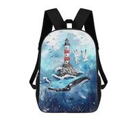 sinyumoney Sac À Dos Enfant Sea Whale And Lighthouse Sac À Dos Scolaire 3D Sac À Dos Scolaire Pour Enfants Sacs D'école Sac À Dos Tendance Avec Poche Sacs À Livres 17inch