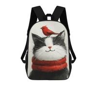 sinyumoney Sac À Dos Enfant Smiling Cat with Bird Sac À Dos Scolaire 3D Sac À Dos Scolaire Pour Enfants Sacs D'école Sac À Dos Tendance Avec Poche Sacs À Livres 17inch