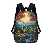 sinyumoney Sac À Dos Enfant Stained Glass Landscape with River Sac À Dos Scolaire 3D Sac À Dos Scolaire Pour Enfants Sacs D'école Sac À Dos Tendance Avec Poche Sacs À Livres 17inch