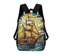 sinyumoney Sac À Dos Enfant Stained Glass Sailing Ship Illustration Sac À Dos Scolaire 3D Sac À Dos Scolaire Pour Enfants Sacs D'école Sac À Dos Tendance Avec Poche Sacs À Livres 17inch
