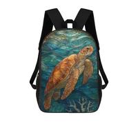 sinyumoney Sac À Dos Enfant Stained Glass Sea Turtle In Ocean Sac À Dos Scolaire 3D Sac À Dos Scolaire Pour Enfants Sacs D'école Sac À Dos Tendance Avec Poche Sacs À Livres 17inch