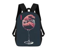 sinyumoney Sac À Dos Enfant The Great Wave of Wine Sac À Dos Scolaire 3D Sac À Dos Scolaire Pour Enfants Sacs D'école Sac À Dos Tendance Avec Poche Sacs À Livres 17inch