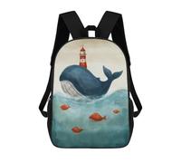 sinyumoney Sac À Dos Enfant Whale with Lighthouse Sac À Dos Scolaire 3D Sac À Dos Scolaire Pour Enfants Sacs D'école Sac À Dos Tendance Avec Poche Sacs À Livres 17inch