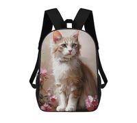 sinyumoney Sac À Dos Enfant White Cat with Pink Flowers Sac À Dos Scolaire 3D Sac À Dos Scolaire Pour Enfants Sacs D'école Sac À Dos Tendance Avec Poche Sacs À Livres 17inch