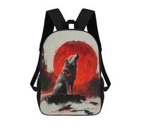 sinyumoney Sac À Dos Enfant Wolf Howling at Red Moon Sac À Dos Scolaire 3D Sac À Dos Scolaire Pour Enfants Sacs D'école Sac À Dos Tendance Avec Poche Sacs À Livres 17inch