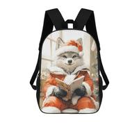sinyumoney Sac À Dos Enfant Wolf in Santa Suit Reading Sac À Dos Scolaire 3D Sac À Dos Scolaire Pour Enfants Sacs D'école Sac À Dos Tendance Avec Poche Sacs À Livres 17inch