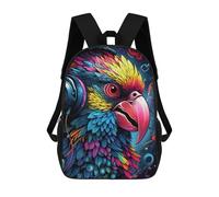 sinyumoney Sac À Dos Imprimé 3D Pour Garçons Et Filles Colorful Parrot with Headphones Sac À Dos Scolaire Pour Enfants, Sac De Voyage Décontracté, Sac Pour Ordinateur Portable 17inch