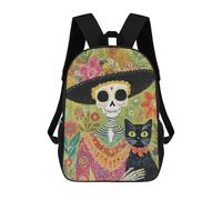 sinyumoney Sac À Dos Imprimé 3D Pour Garçons Et Filles Day of The Dead Cat Art Print-2 Sac À Dos Scolaire Pour Enfants, Sac De Voyage Décontracté, Sac Pour Ordinateur Portable 17inch