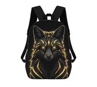 sinyumoney Sac À Dos Imprimé 3D Pour Garçons Et Filles Golden Fox Portrait on Black Background Sac À Dos Scolaire Pour Enfants, Sac De Voyage Décontracté, Sac Pour Ordinateur Portable 17inch