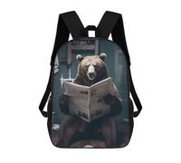 sinyumoney Sac À Dos Imprimé 3D Pour Garçons Et Filles Grizzly Bear Reading Newspaper Sac À Dos Scolaire Pour Enfants, Sac De Voyage Décontracté, Sac Pour Ordinateur Portable 17inch
