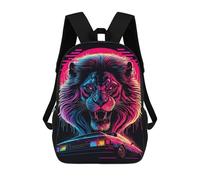 sinyumoney Sac À Dos Imprimé 3D Pour Garçons Et Filles Neon Lion & Car Artwork Sac À Dos Scolaire Pour Enfants, Sac De Voyage Décontracté, Sac Pour Ordinateur Portable 17inch