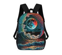 sinyumoney Sac À Dos Imprimé 3D Pour Garçons Et Filles Ocean Wave Moon Painting Sac À Dos Scolaire Pour Enfants, Sac De Voyage Décontracté, Sac Pour Ordinateur Portable 17inch