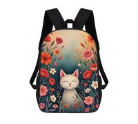 sinyumoney Sac À Dos Imprimé 3D Pour Garçons Et Filles Whimsical Cat Among Blooming Flowers Fine Art Sac À Dos Scolaire Pour Enfants, Sac De Voyage Décontracté, Sac Pour Ordinateur Portable 17inch