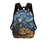 sinyumoney Sac À Dos Imprimé En 3D 17inch Cat Sleeping Under Starry Night Painting Sac D'école Léger Pour Enfants, Idéal Pour Les Voyages Et Les Cours, Pour Les Collégiens Et Collégiens