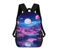 sinyumoney Sac À Dos Imprimé En 3D 17inch Cherry Blossom Moonlit Village Sac D'école Léger Pour Enfants, Idéal Pour Les Voyages Et Les Cours, Pour Les Collégiens Et Collégiens