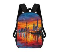 sinyumoney Sac À Dos Imprimé En 3D 17inch Cityscape Sunset Reflections Sac D'école Léger Pour Enfants, Idéal Pour Les Voyages Et Les Cours, Pour Les Collégiens Et Collégiens