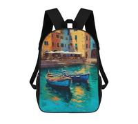 sinyumoney Sac À Dos Imprimé En 3D 17inch Colorful Harbor Scene with Boats Sac D'école Léger Pour Enfants, Idéal Pour Les Voyages Et Les Cours, Pour Les Collégiens Et Collégiens