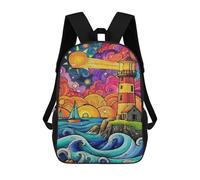sinyumoney Sac À Dos Imprimé En 3D 17inch Colorful Lighthouse Coastal Scene -2 Sac D'école Léger Pour Enfants, Idéal Pour Les Voyages Et Les Cours, Pour Les Collégiens Et Collégiens
