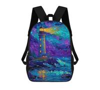 sinyumoney Sac À Dos Imprimé En 3D 17inch Colorful Lighthouse Night Scene Sac D'école Léger Pour Enfants, Idéal Pour Les Voyages Et Les Cours, Pour Les Collégiens Et Collégiens
