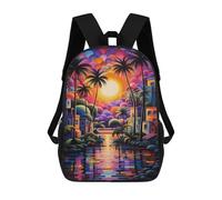 sinyumoney Sac À Dos Imprimé En 3D 17inch Colorful Tropical Sunset Scene Sac D'école Léger Pour Enfants, Idéal Pour Les Voyages Et Les Cours, Pour Les Collégiens Et Collégiens