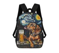 sinyumoney Sac À Dos Imprimé En 3D 17inch Dachshund with Beer - Starry Night Style Sac D'école Léger Pour Enfants, Idéal Pour Les Voyages Et Les Cours, Pour Les Collégiens Et Collégiens